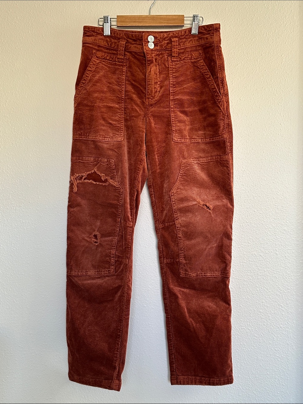 Pilcro Corduroy Cargo Jogger Style Pants in Rust Color
